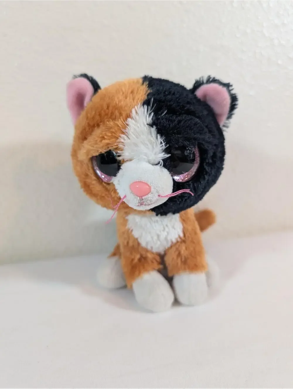 Ty Beanie Boos Cute Calico Plush Cat with Big Pink Eyes 2016
